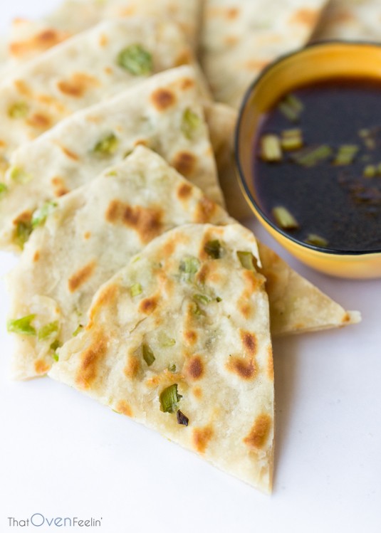 Scallion Pancakes with a Spicy Dipping Sauce
