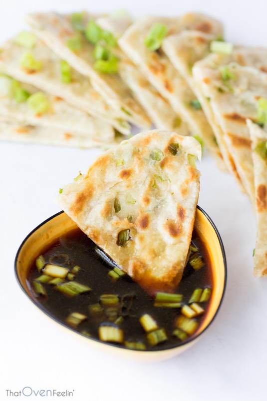 Scallion Pancakes with a Spicy Dipping Sauce