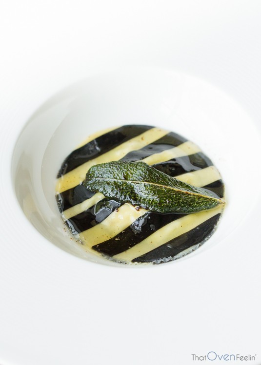 STRIPED CRAB RAVIOLI WITH A SAGE BUTTER SAUCE