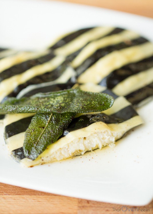 STRIPED CRAB RAVIOLI WITH A SAGE BUTTER SAUCE