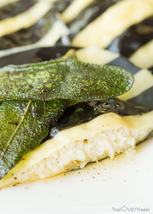 STRIPED CRAB RAVIOLI WITH A SAGE BUTTER SAUCE