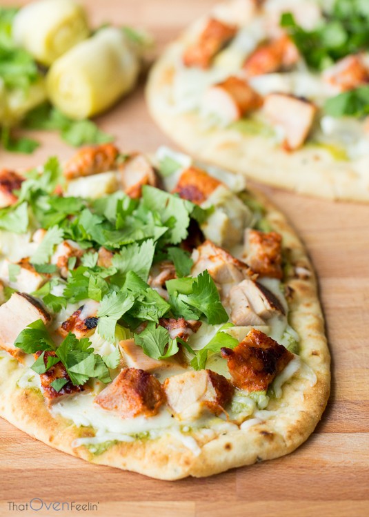 Tandoori Chicken Pizza with a Cilantro-Mint Chutney