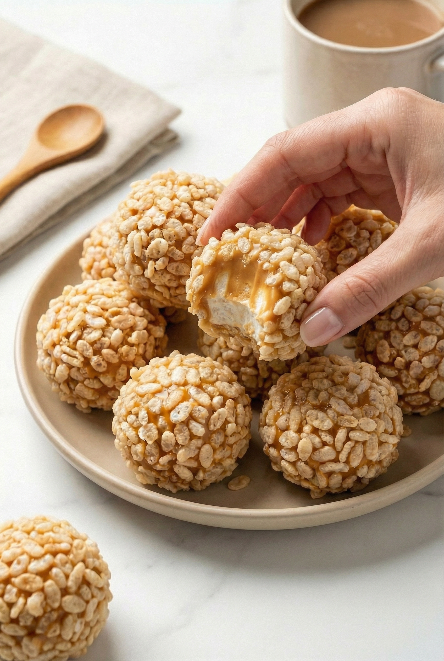 Caramel Marshmallow Rice Krispie Balls