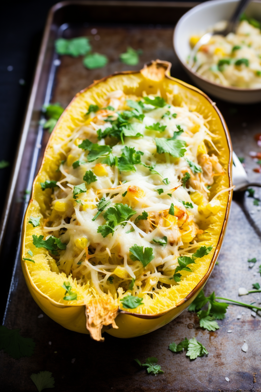 Green Chile Chicken Enchilada Stuffed Spaghetti Squash