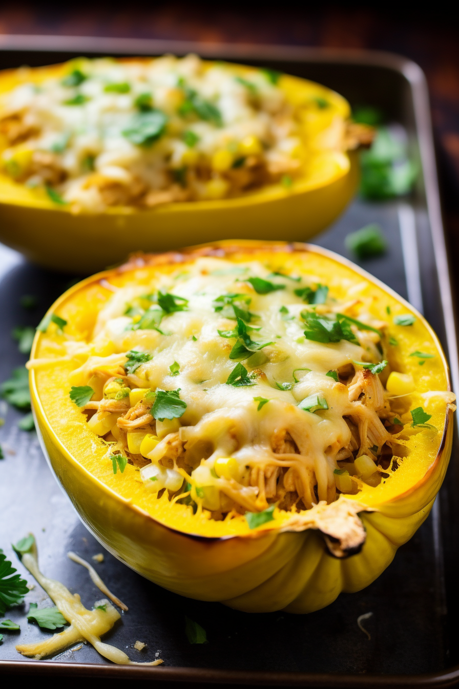 Green Chile Chicken Enchilada Stuffed Spaghetti Squash