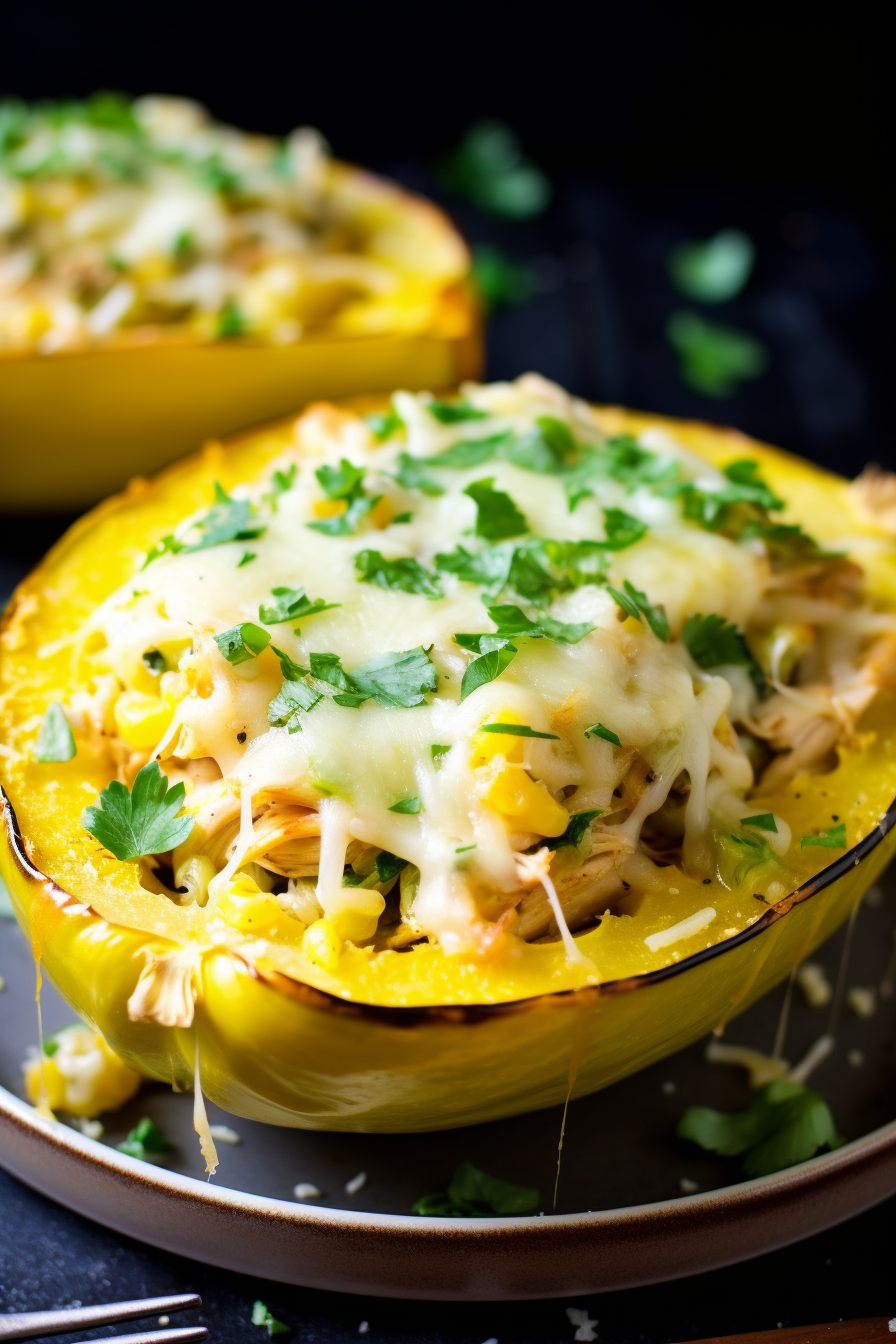Green Chile Chicken Enchilada Stuffed Spaghetti Squash