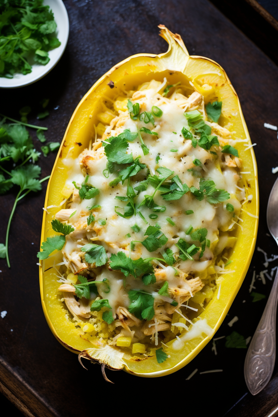 Green Chile Chicken Enchilada Stuffed Spaghetti Squash