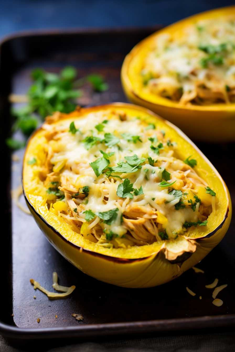 Green Chile Chicken Enchilada Stuffed Spaghetti Squash