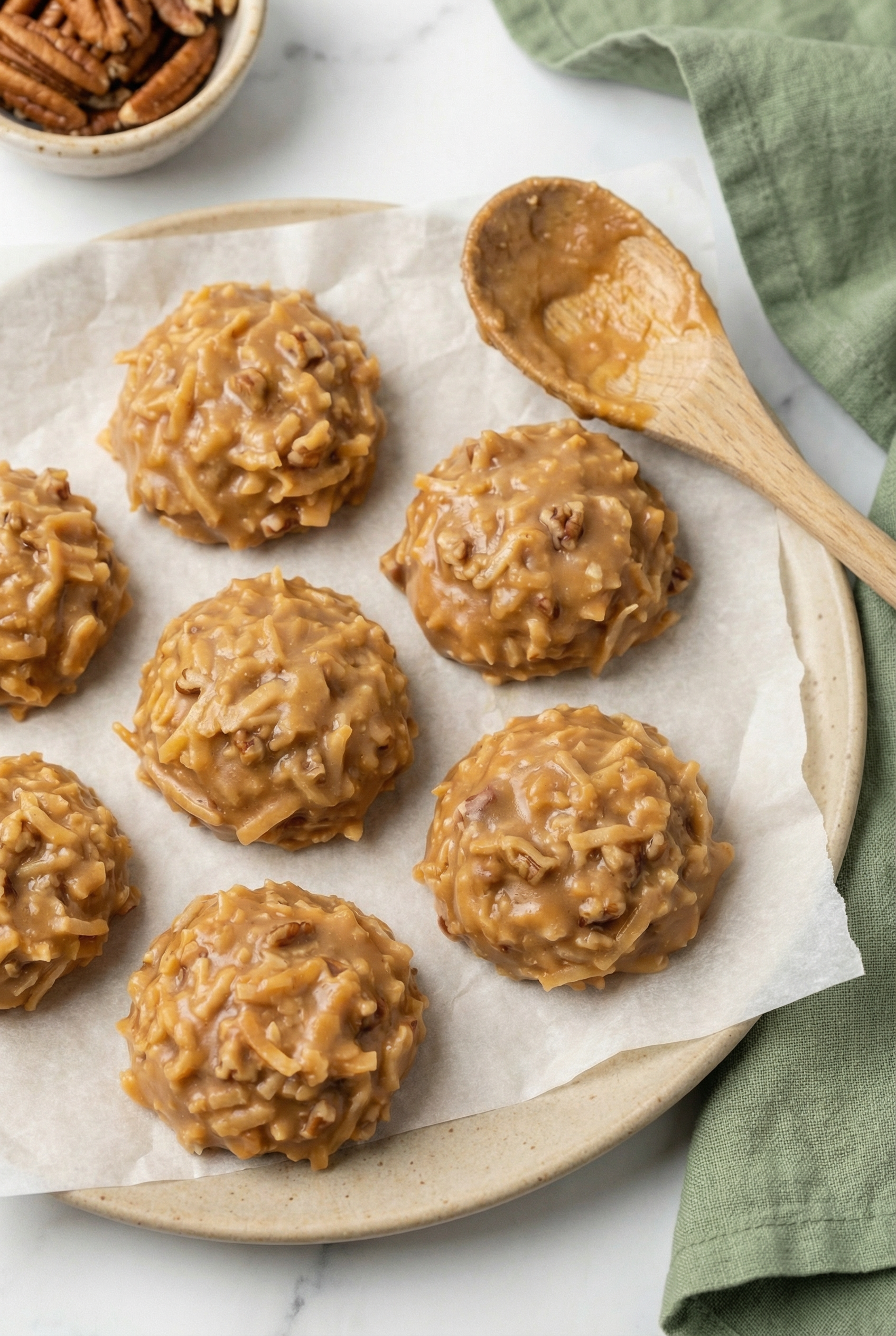 No-Bake Coconut Pecan Praline Cookies