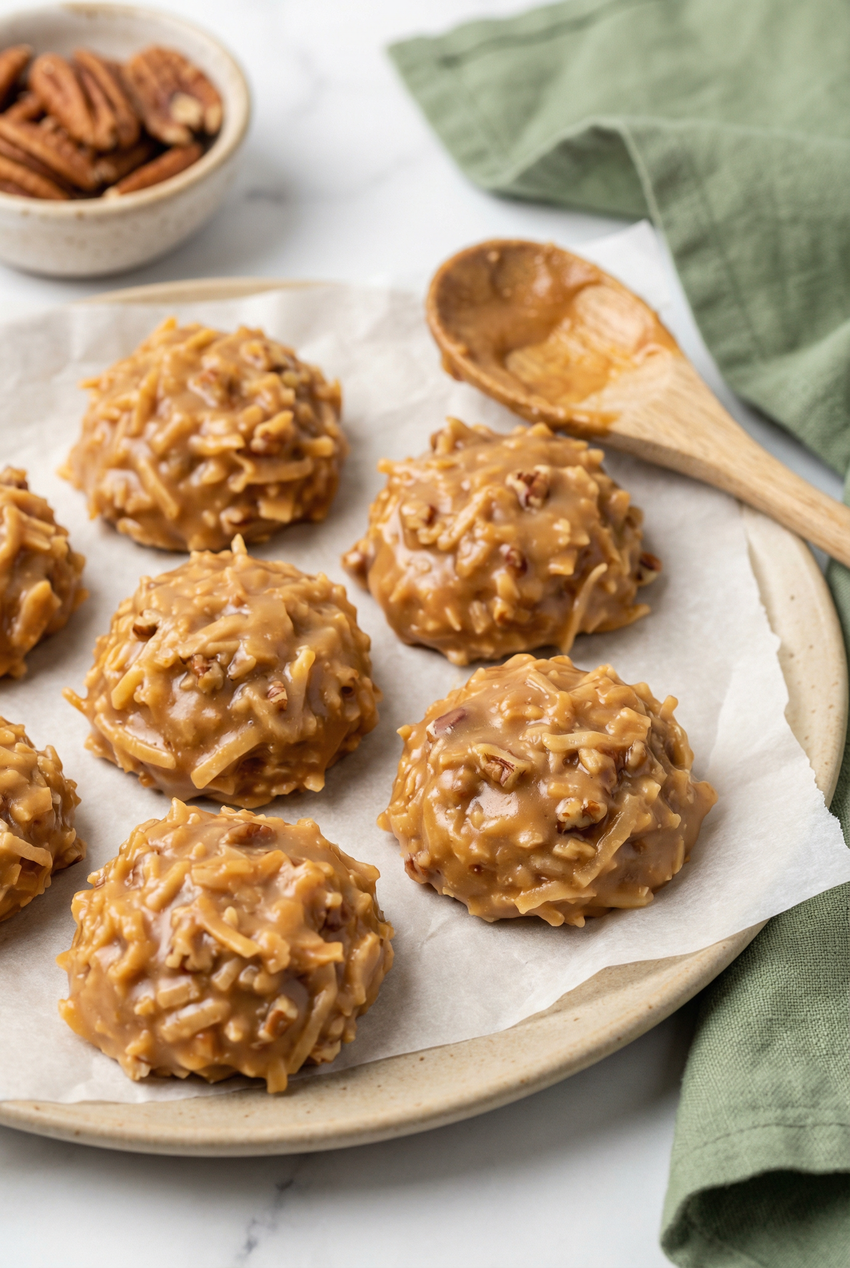 No-Bake Coconut Pecan Praline Cookies
