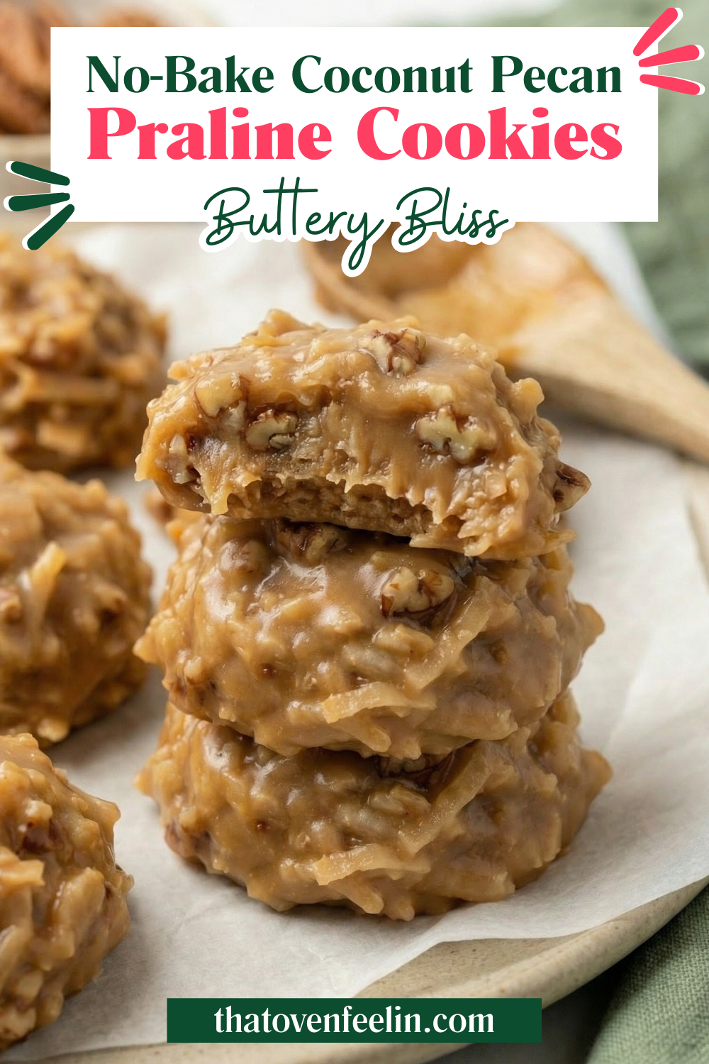 No-Bake Coconut Pecan Praline Cookies