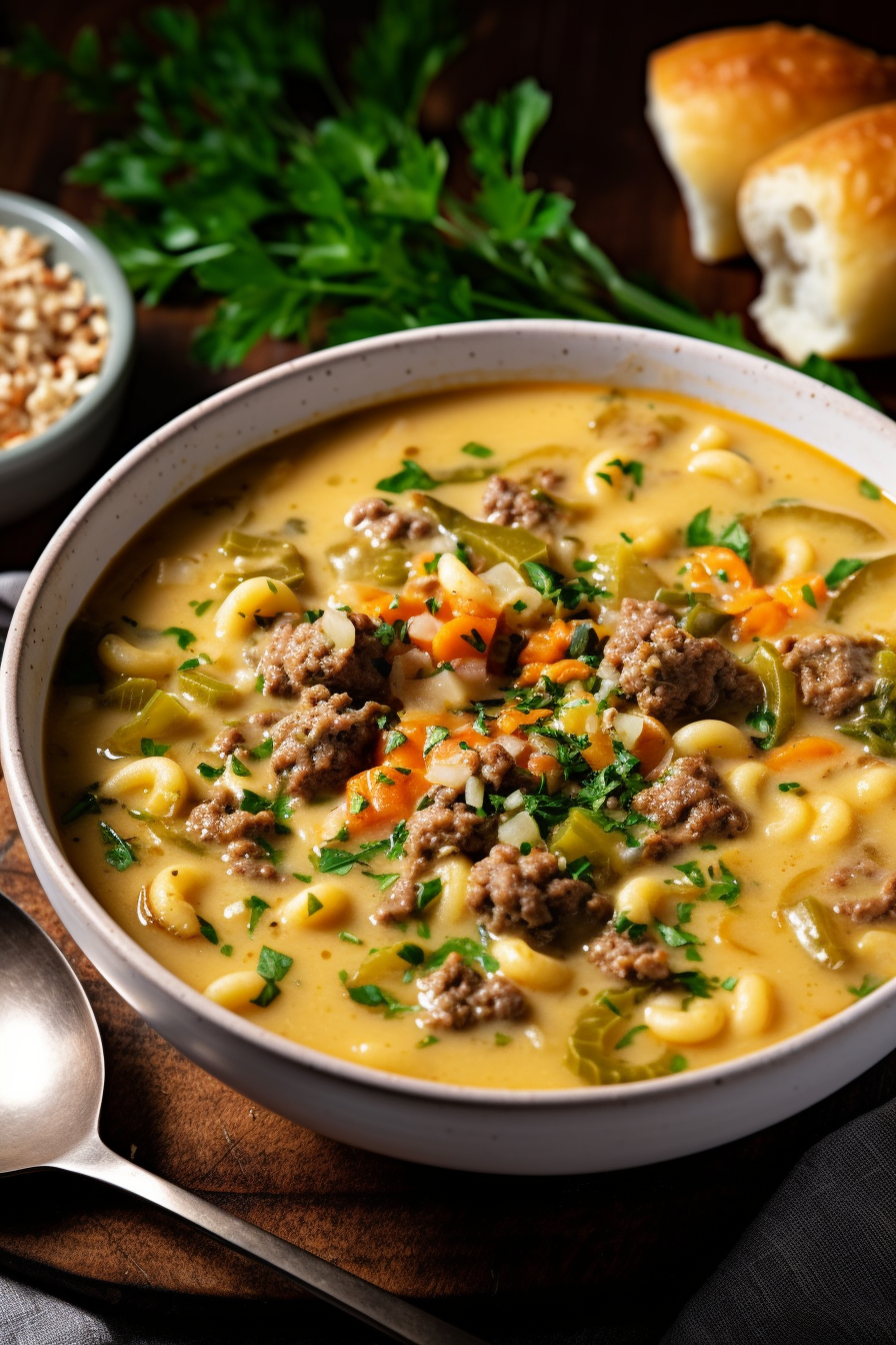 One-Pot Macaroni Cheeseburger Soup