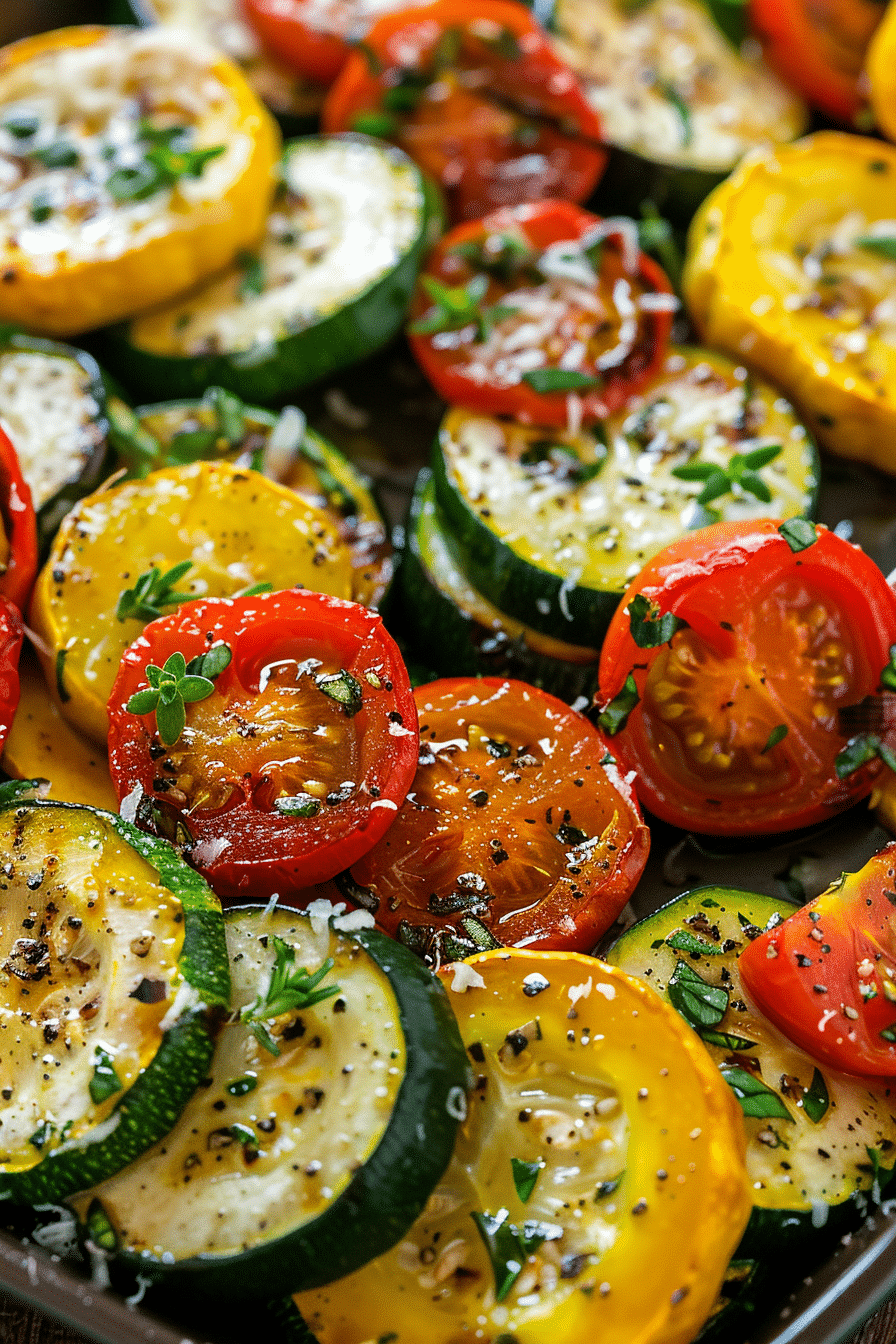 Roasted Garlic-Parmesan Zucchini, Squash and Tomatoes
