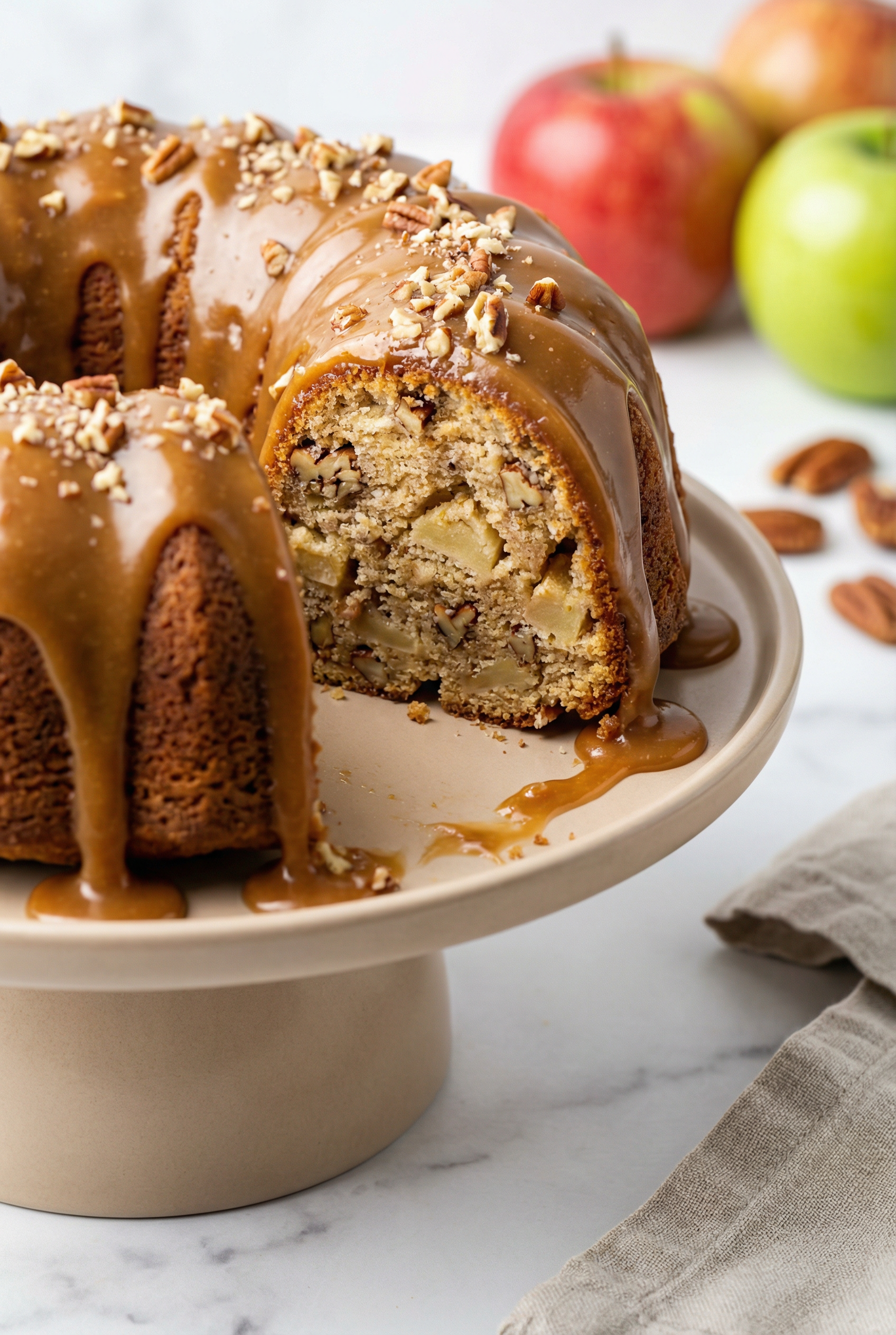 Apple Pecan Cake With Caramel Glaze