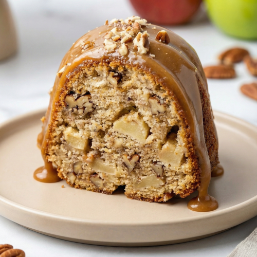 Apple Pecan Cake With Caramel Glaze