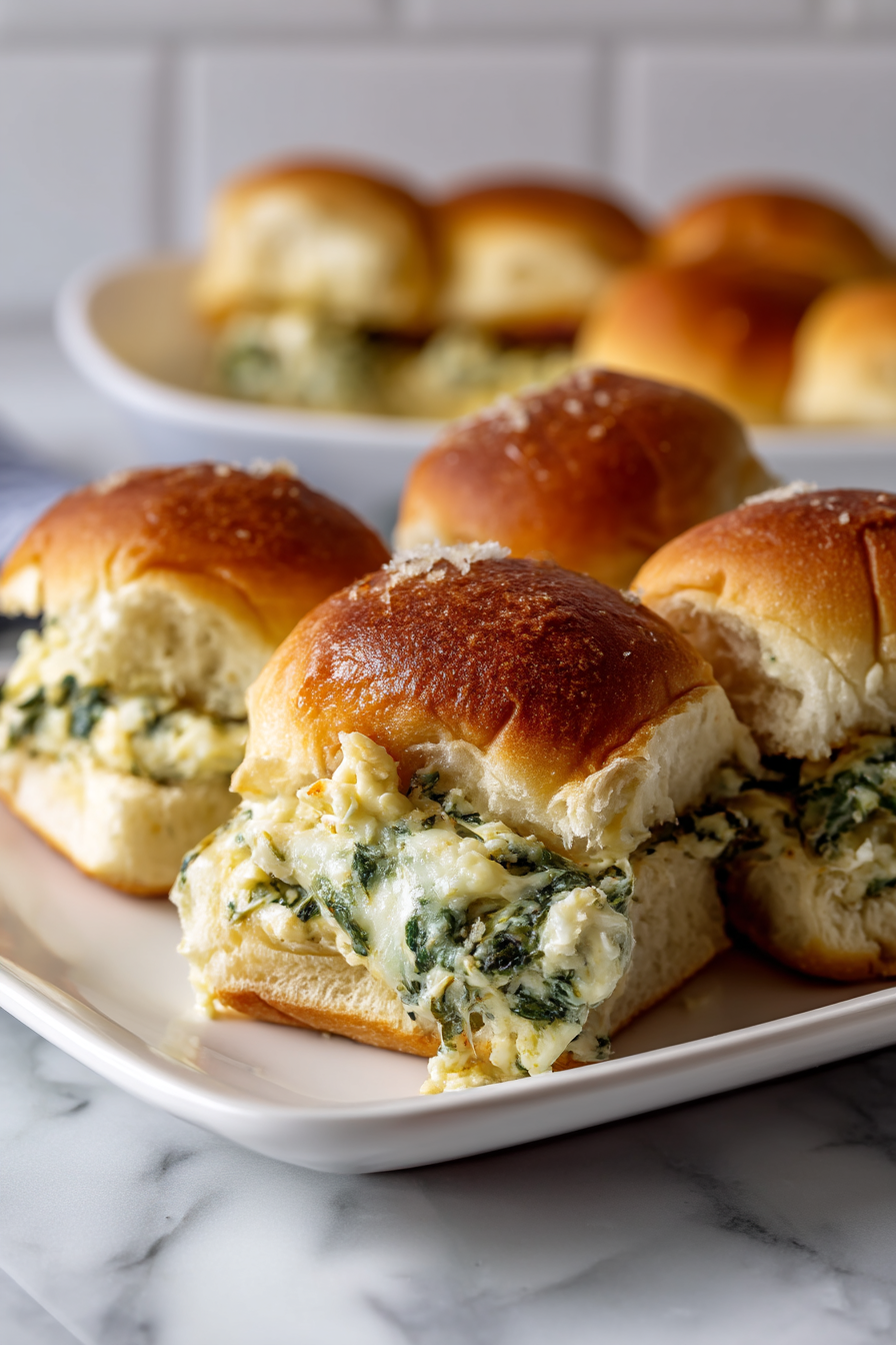 Cheesy Spinach Artichoke Dip Sliders