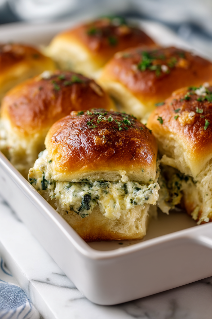Cheesy Spinach Artichoke Dip Sliders