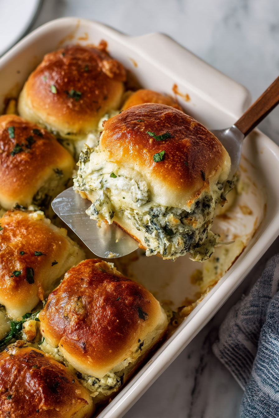 Cheesy Spinach Artichoke Dip Sliders