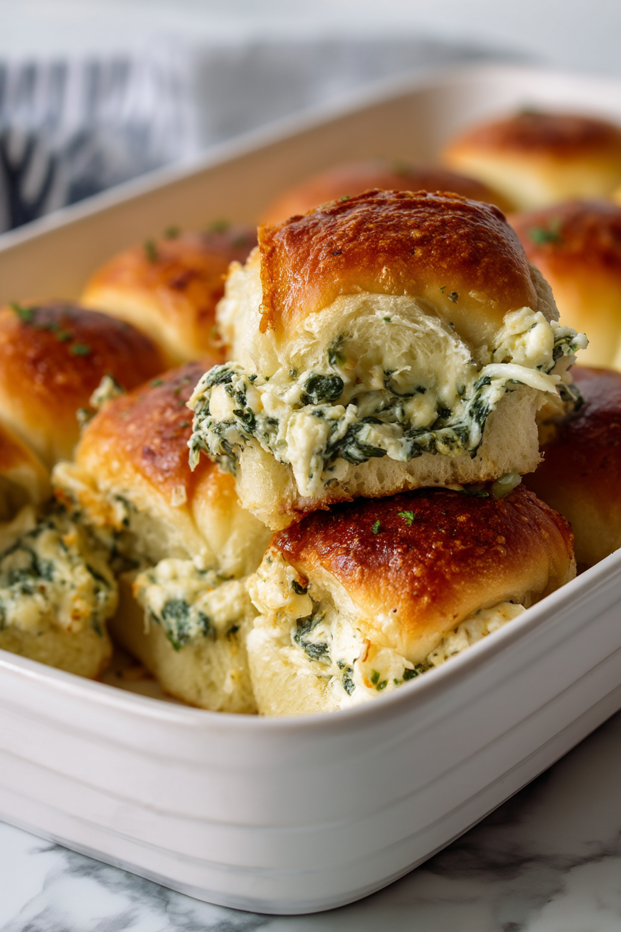 Cheesy Spinach Artichoke Dip Sliders