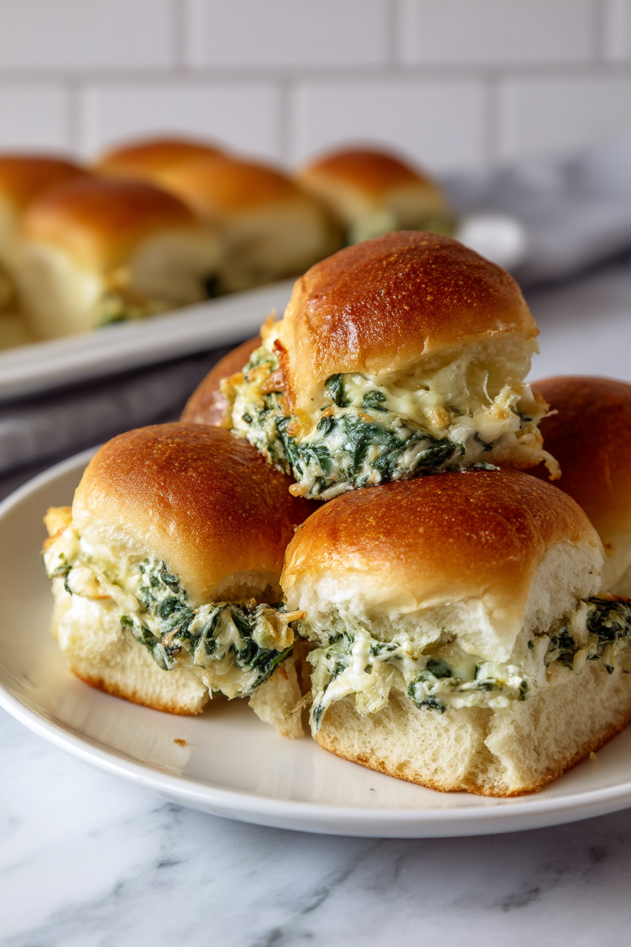 Cheesy Spinach Artichoke Dip Sliders