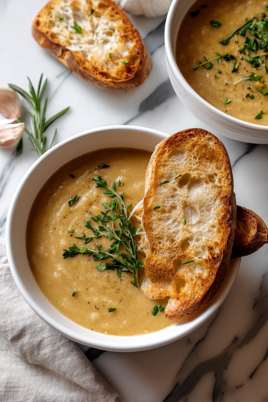 Rosemary and Roasted Garlic White Bean Soup