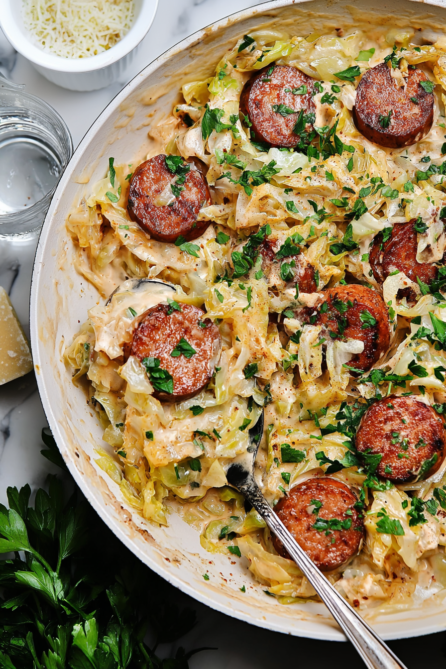 Keto TikTok Cajun Sausage Cabbage Alfredo