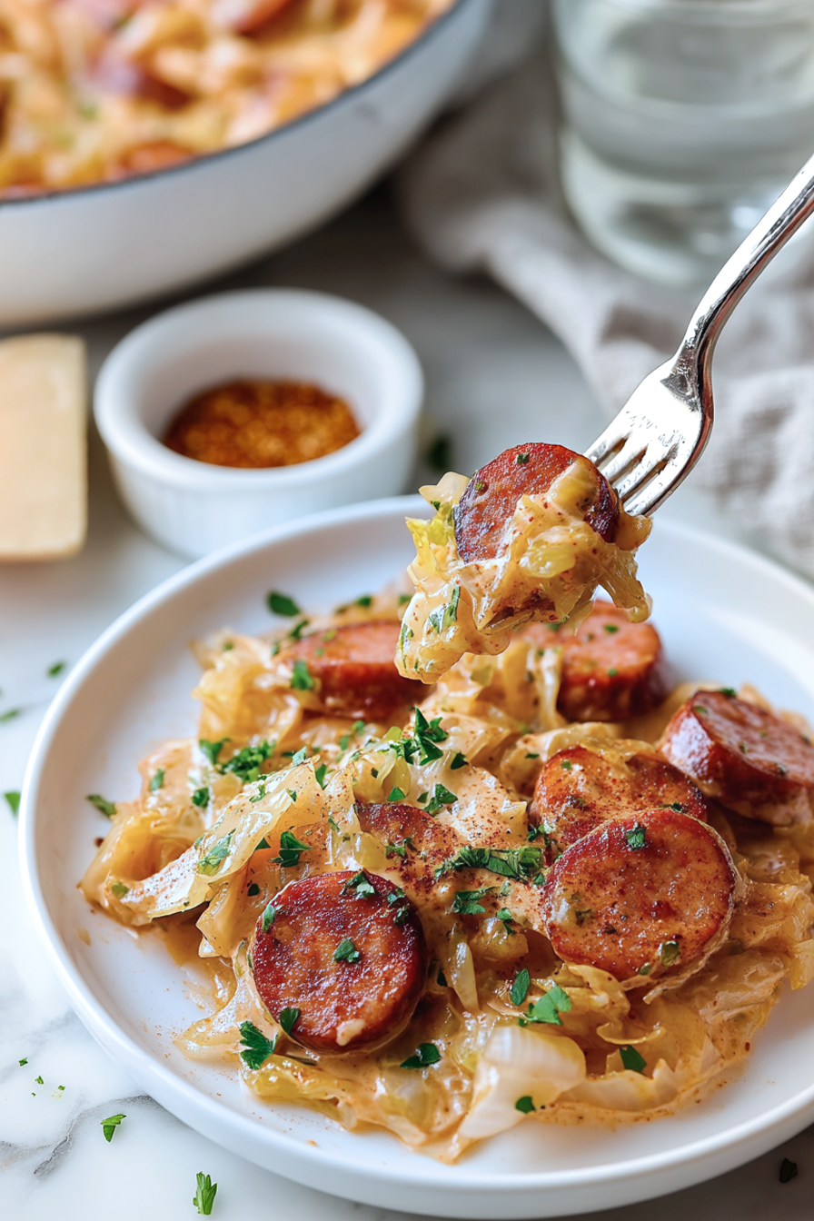 Keto TikTok Cajun Sausage Cabbage Alfredo